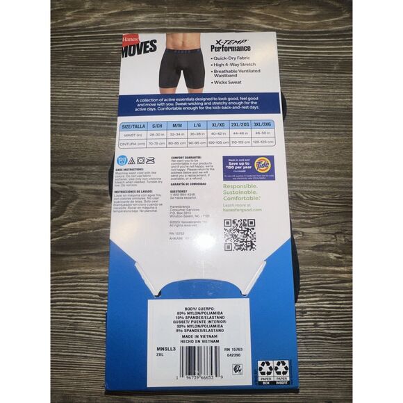 Hanes Men's Moves Performance Boxer Brief Regular/Trunk,3 Pack, 8", Size 2XL.Z - Picture 3 of 4